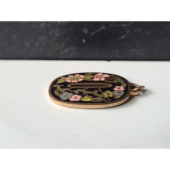 Cloisonne Floral Letter O Shaped Pendant Vintage - Picture 6 of 10